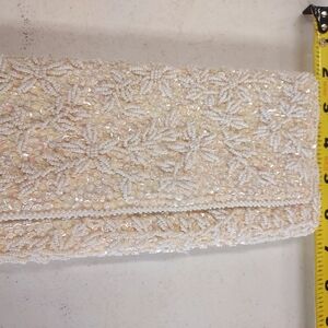 Source Unknown Cream Floral Beaded Clutch